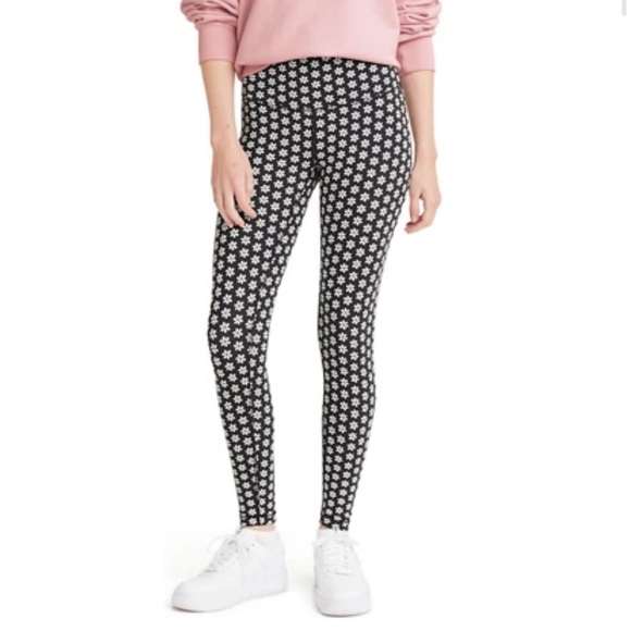 Levi’s Black White Daisy Flower Print High Waisted Activewear Pant Leggings - Picture 1 of 11